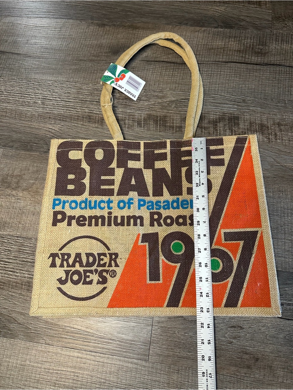 NWT Trader Joe's 1967 Coffee Beans Jute Tote Bag - Natural, Orange, Brown, Blue - Picture 5 of 7